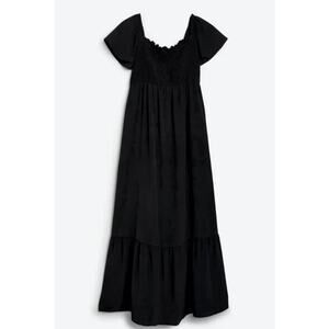 Kaileigh Maternity Babydoll Smocked A-Line Maxi Dress XS Black Boho Romantic